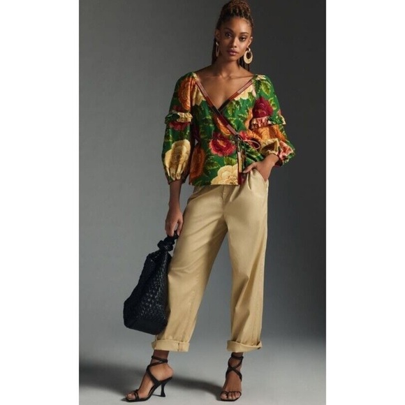 FARM Rio Puff Ruffle Sleeve Wrap Top in Floral NWT size small - Picture 16 of 16